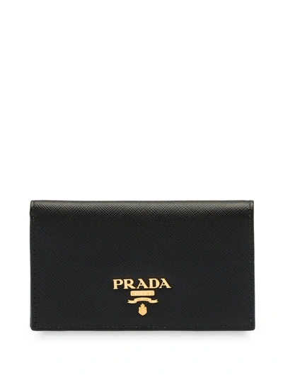Prada Saffiano Leather Logo Wallet In Black