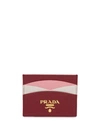 Prada Colour Block Saffiano Card Holder In Red