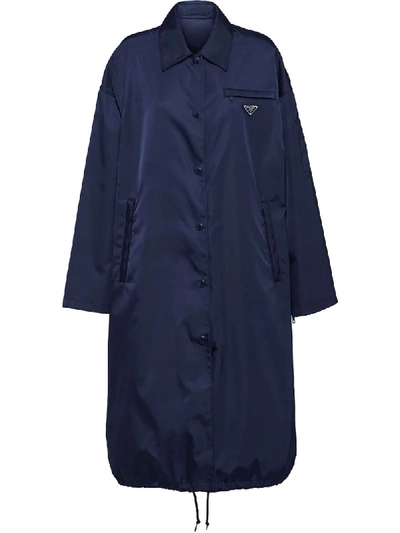Prada Nylon Gabardine Coat In Blue
