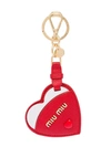 Miu Miu Madras Heart Leather Keychain In Red