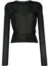 Saint Laurent Ribbed Knit Sheer Top In Black