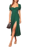Reformation Lacey Abstract-print Crepe Midi Dress In Emerald