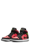 Jordan 1 Mid Sneaker In Black/ Volt/ Hot Punch/ White