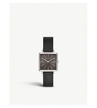 Armani Exchange Ax5803 Lola Square Stainless Steel And Leather Watch In Black