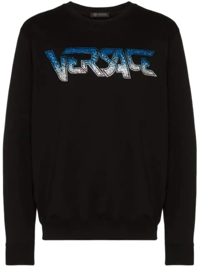Versace Speed Logo Crystal-embellished Sweatshirt In Black
