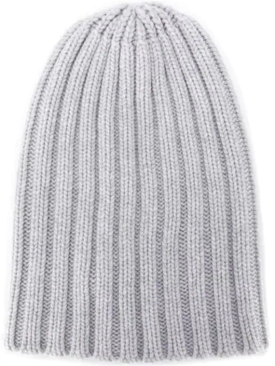 Laneus Ribbed Cashmere Beanie In Grey
