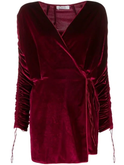 Oseree V-neck Velvet Dress In Red