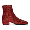 SAINT LAURENT Red Glitter Caleb Zippered Boots