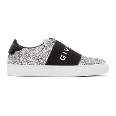 Givenchy Logo Strap Glitter Trainers In Black/silver