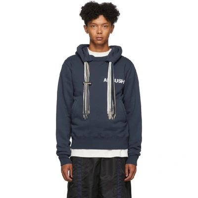 Ambush Drawstring-tassel Cotton-jersey Hooded Sweatshirt In Blue