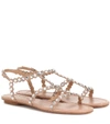 Aquazzura Tequila Crystal-embellished Metallic Leather Sandals In Beige