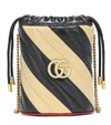 GUCCI GG STRIPED LEATHER BUCKET BAG,P00398950