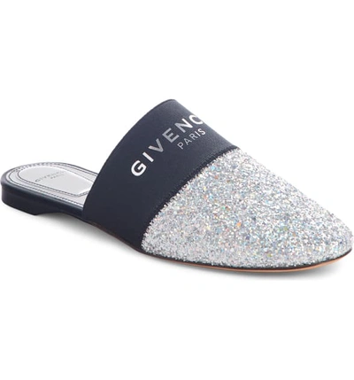 Givenchy Bedford Logo Mule In Silver Glitter