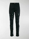 Saint Laurent Sequin-embellished Ripped Skinny Jeans In Black