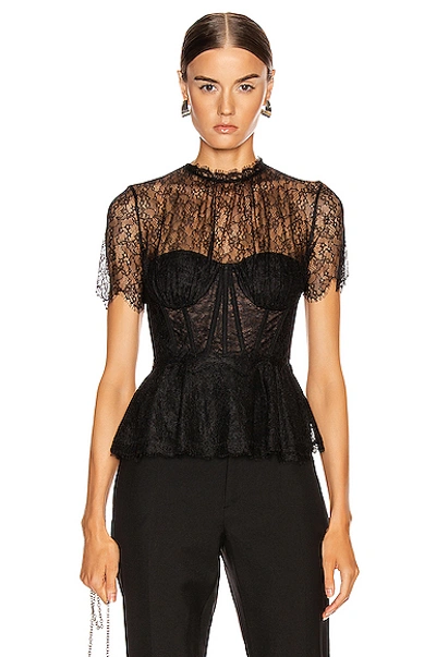 Jonathan Simkhai Mixed Silk Lace Bustier Top In Black