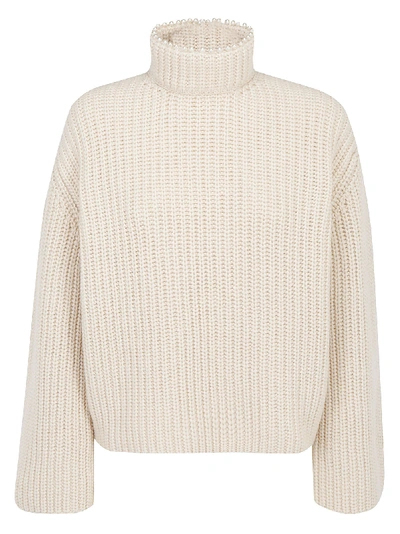 Loewe Open-back Faux Pearl-neck Ribbed Cashmere Sweater In White