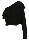 Philosophy Di Lorenzo Serafini One-shoulder Tiered Ruffled Knitted Sweater In Black