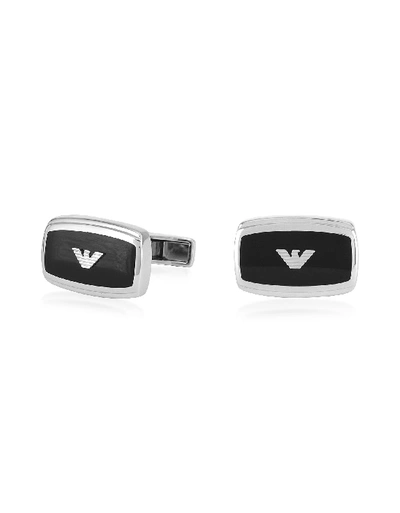 Emporio Armani Stainless Steel And Enamel Signature Mens Cufflinks In Silver