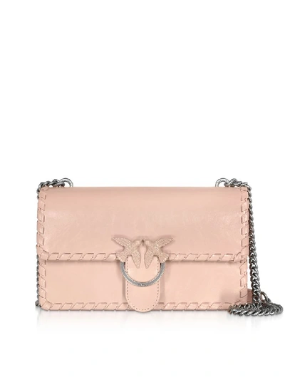 Pinko Love Twist Leather Shoulder Bag In Pale Pink