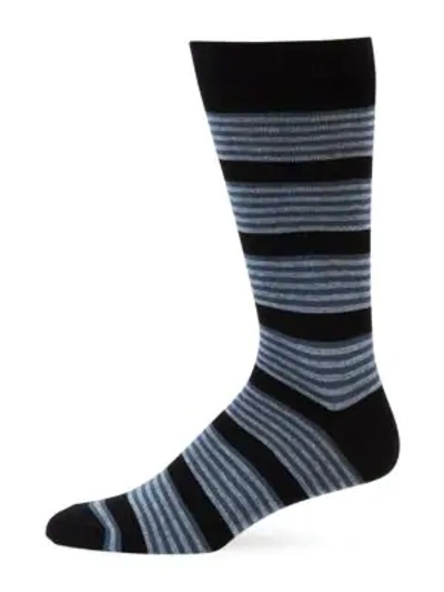 Saks Fifth Avenue Collection Stripe Crew Socks In Black