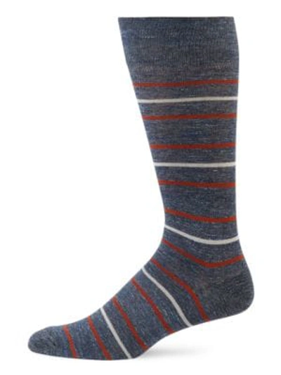 Saks Fifth Avenue Collection Melange Stripe Crew Socks In Denim