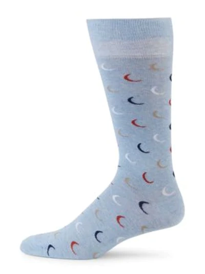 Saks Fifth Avenue Collection Multicolor Crescent Moon Crew Socks In Light Blue