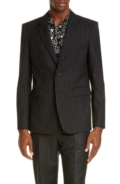 Saint Laurent Classique Pinstripe Wool Jacket In Black