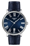 Tissot Men's Swiss Carson Premium Blue Leather Strap Watch 40mm In Blue/ Silver