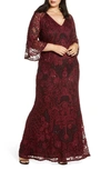 JS COLLECTIONS BELL SLEEVE BEAD & SOUTACHE GOWN,866468W