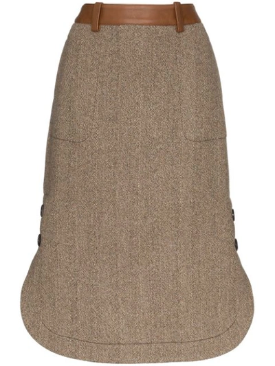Wales Bonner Contrast-belt Midi Skirt In Brown