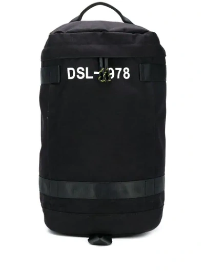 Diesel Pieve Logo-print Cylindrical Backpack In Black