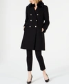 VINCE CAMUTO DOUBLE-BREASTED COAT WITH FAUX-FUR-COLLAR