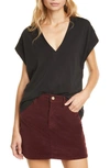 Frame Black Cotton V-neck T-shirt In Noir