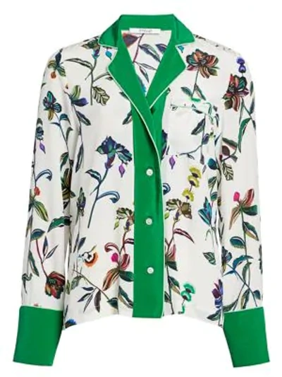 Derek Lam 10 Crosby Floral Silk Pajama Shirt In White