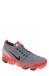 Nike Air Vapormax Flyknit 3 Running Shoe In Flash Crimson/ Black/ Grey