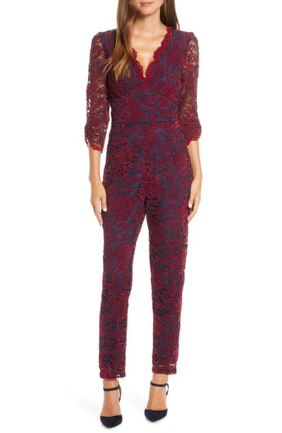 Adelyn Rae Ari Evening Lace Jumpsuit In Red-navy