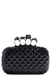 ALEXANDER MCQUEEN FOUR RING QUILTED PATENT LEATHER KNUCKLE BOX CLUTCH - BLACK,5837290UN3V