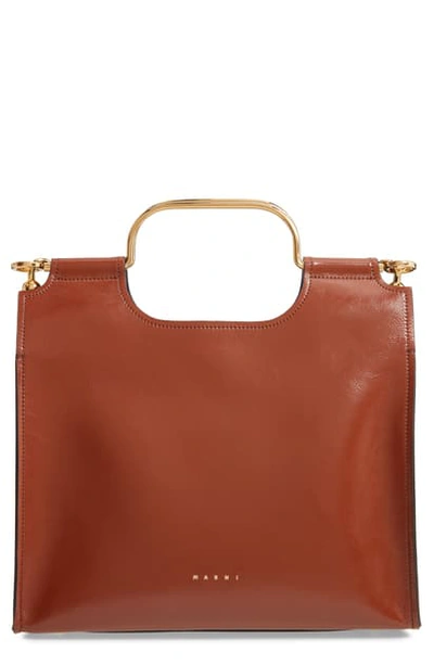Marni Marcel Top Handle Leather Bag In Anthracite Dark
