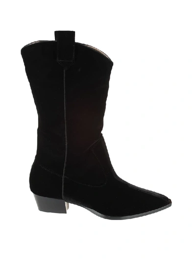 Gia Couture Velvet Cowboy Boots In Black