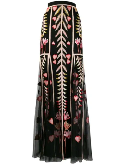 Temperley London Rosy Grosgrain-trimmed Embroidered Tulle Maxi Skirt In Black