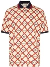 Gucci Belt Chess Print Short Sleeve Pique Polo In Neutrals