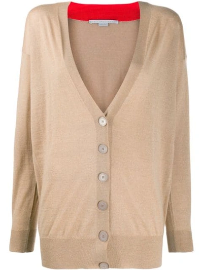 Stella Mccartney V-neck Contrasting Collar Cardigan In Neutrals