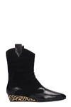 GIUSEPPE ZANOTTI HADLEY LOW HEELS ANKLE BOOTS IN BLACK SUEDE AND LEATHER,11059545