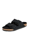 Birkenstock Arizona Slide Sandal With Genuine Shearling In Black Black