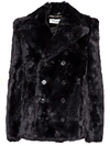 Saint Laurent Double-breasted Faux Fur Jacket In Nero
