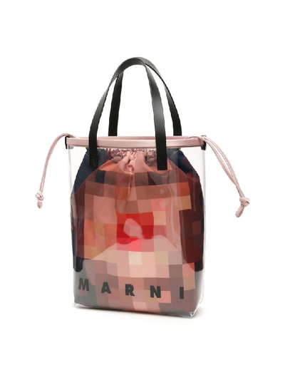 Marni Pvc Pixel Face Bag In Pink,brown,red