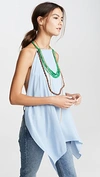 Jacquemus Haut Bijoux Backless Draped Embellished Crepe Halterneck Top In Blue