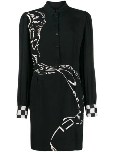 Cavalli Class Long-sleeve Shirt Dress In Black