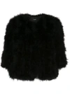 Yves Salomon Cropped Feathered Satin Jacket In Black