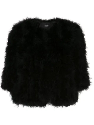 Yves Salomon Cropped Feathered Satin Jacket In Black